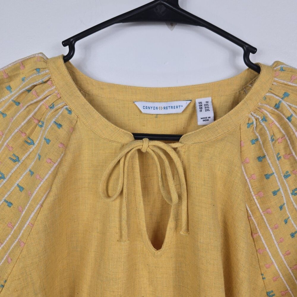 Canyon Retreat Women's Size 1X Yellow Balloon Sleeve Embroidered Top - Picture 4 of 8